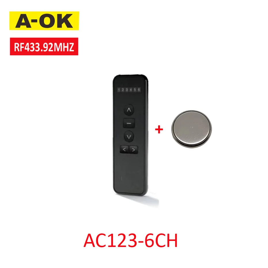 A-OK RF433 sans fil Télécommande Émetteur AC123-6 Canal pour A-OK RF433 Rideau Moteur, RF433 Moteur Tubulaire, contrôle 6pcs moteurs