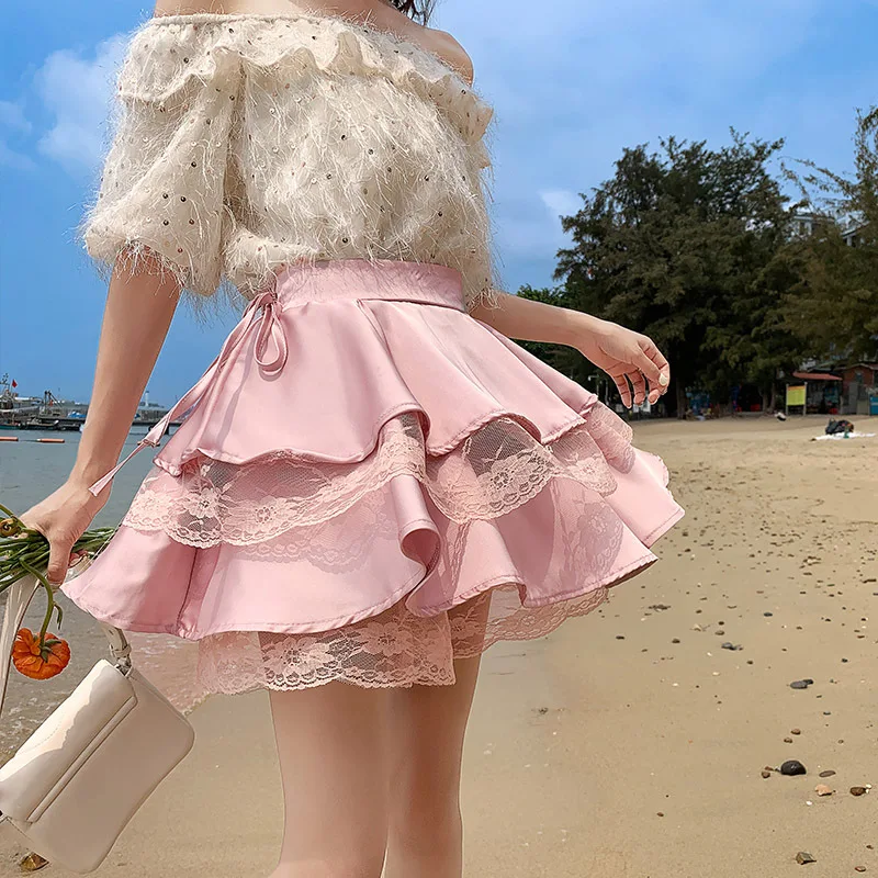 Harajuku Mini Skirt Women Y2k Fluffy Cake Skirt Streetwear Club High Waist Skirt A-line Ruffle Ballet Girl Puffy Skirts