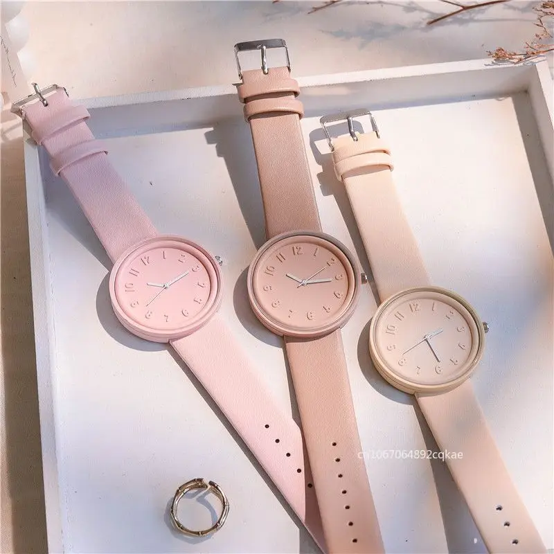 Fashion Makaron Simple Women Quartz Watch Ins High Beauty Student Man and Women Style Round Leisure Vintage Wristwatches