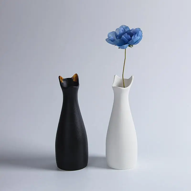 Creative Cat Ears Simple Floret Bottle Frosted Color Vase Dry Flower Vases Ceramic Vase Room Decoration Flower Arrangement