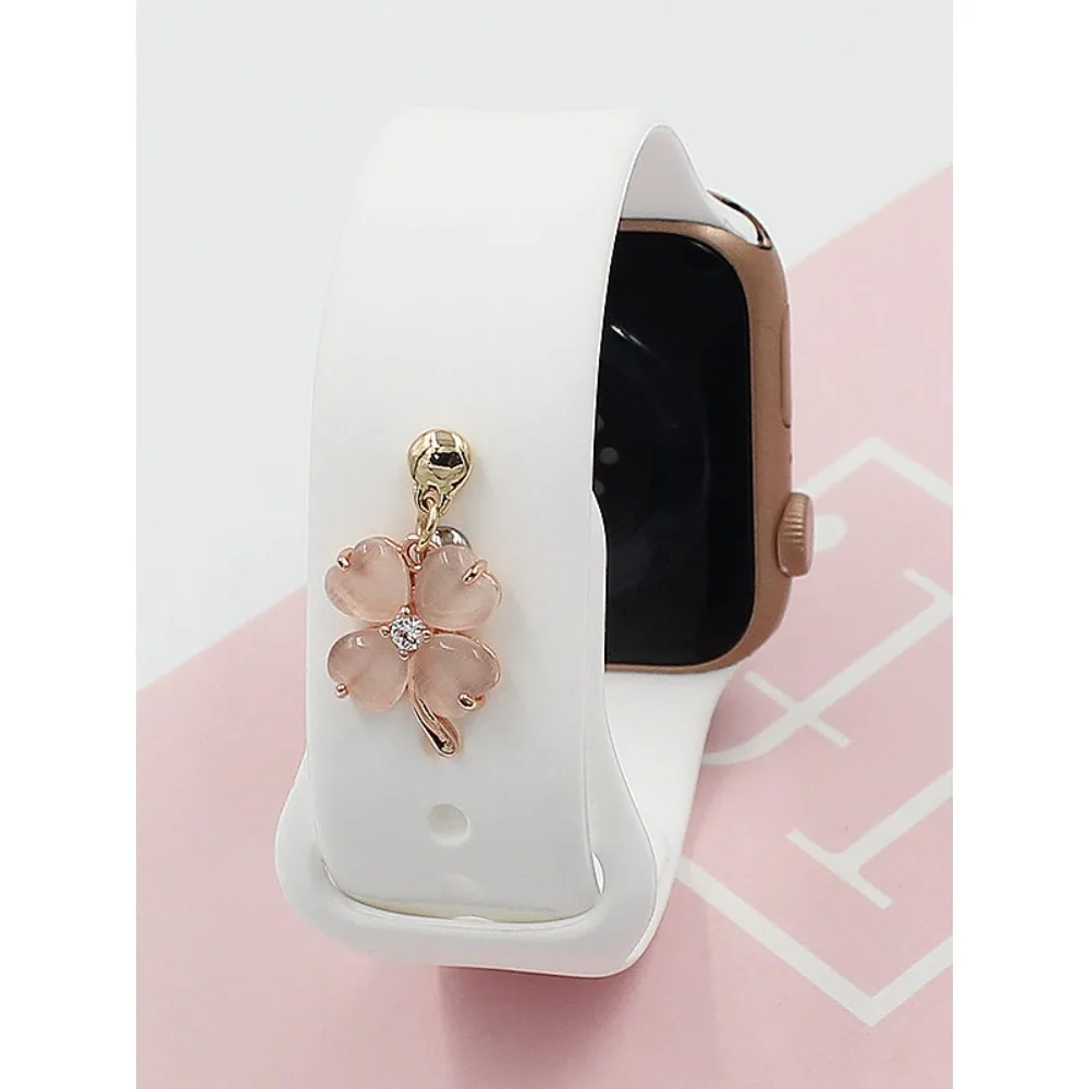 Compatible with Watch Silicone Strap Clover Bear Metal Charm Buckle Personalized Wristband Decorative Accessory
