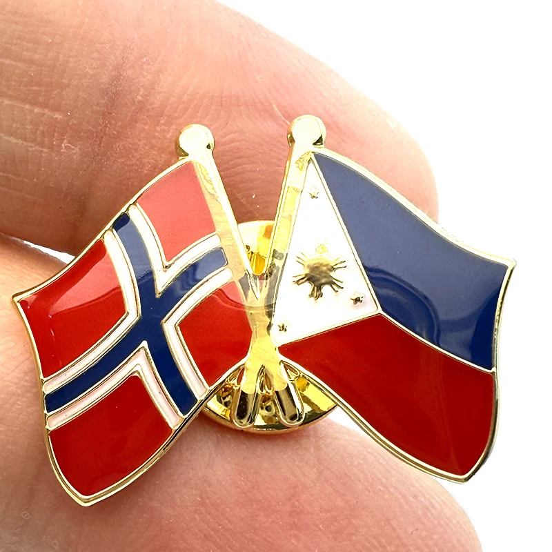 25*19mm Norway & Philippines Friendship Flag Metal Lapel Pin Flag Pin Badge