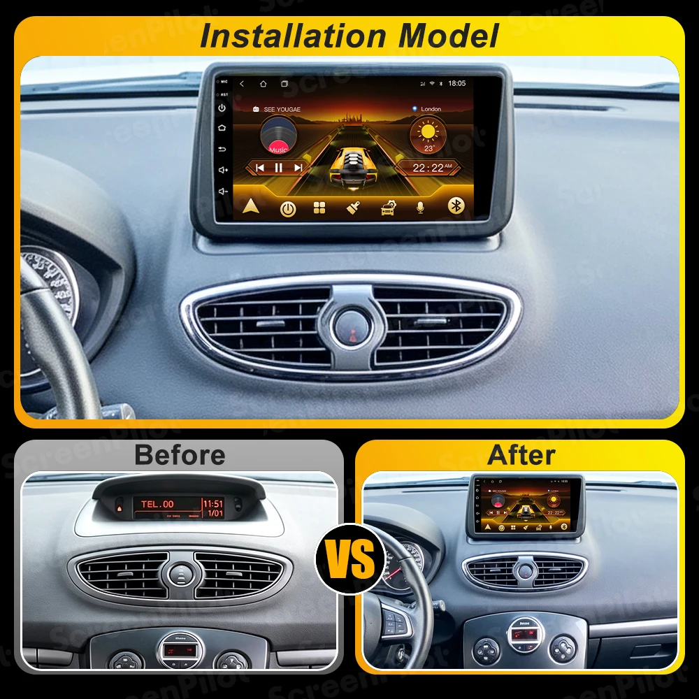 Android 16 For Renault Clio 3 CLIO 3 2005-2014 Car Radio Stereo Head Unit Multimedia Video Player GPS Navigation 2K QLED  9 Inch