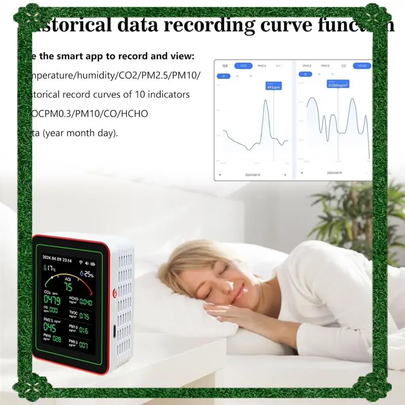 Monitor de calidad del aire con entrega en 24 horas, probador inteligente de calidad del aire 15 en 1 con PM CO 2 CO TVOC HCHO, pantalla de temperatura y humedad B