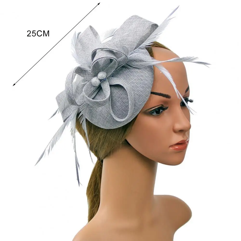 Faux Feather Fascinator Hat Net Yarn Hat Shape Bow Mesh Mini Beret Hat Headdress