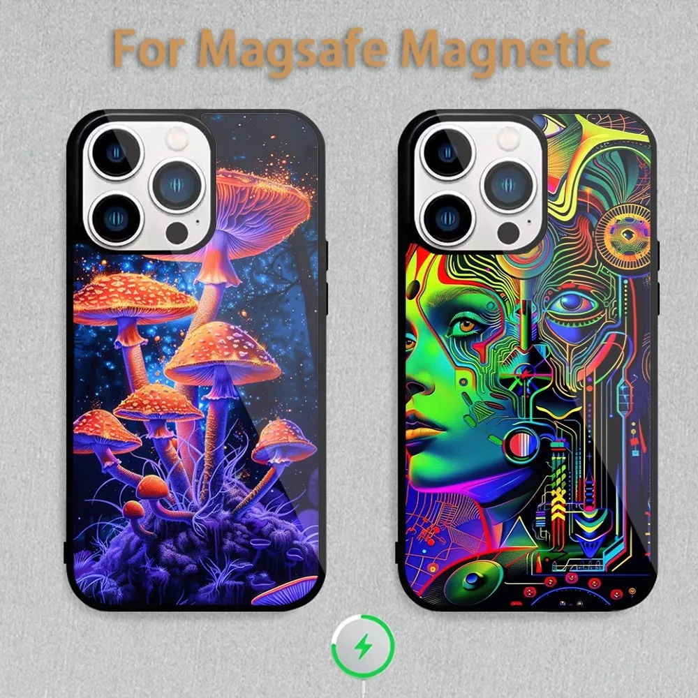 Trippy Psychedelic Art Phone Case For Magnetic Inductive Charging iPhone 11 12 13 14 15 Max Pro Mini Plus Shell