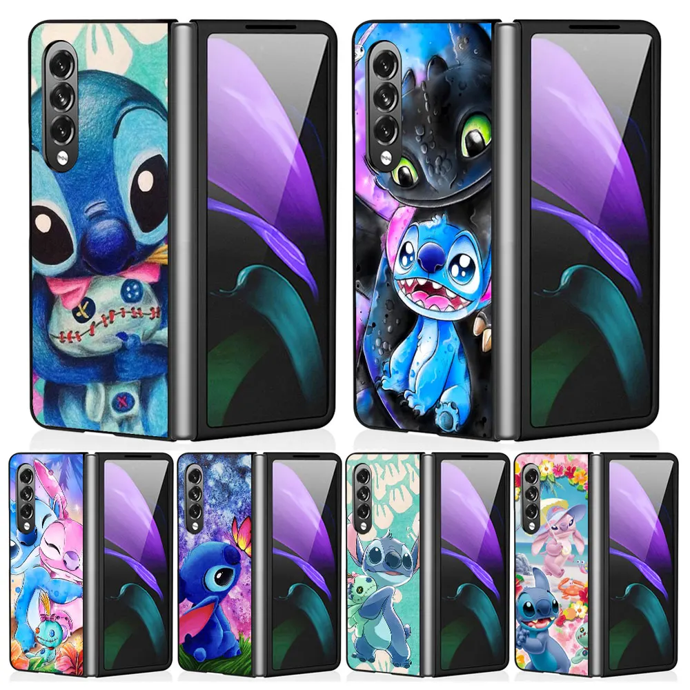 Cute Disney Stitch Case for Samsung Galaxy Z Fold4 ZFold4 5G ZFold3 Z Fold3 Shockproof Black Cover Cases