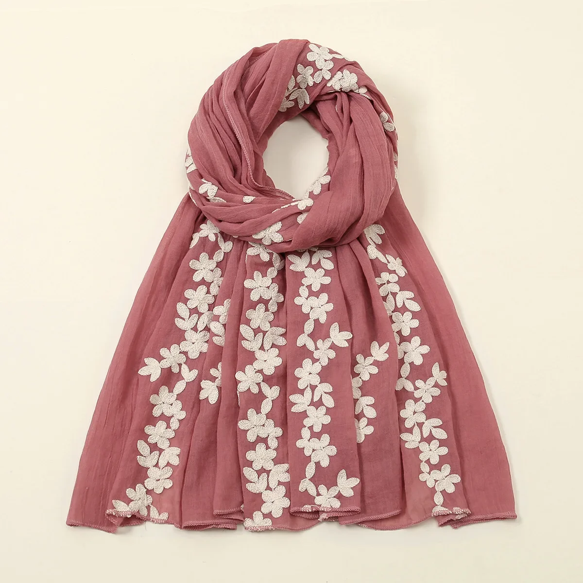 

Fashion Embroidery Floral Long Scarf Hijab Woman Cotton Shawl Summer Solid Color Wraps For Ladies Casual Stole Headband