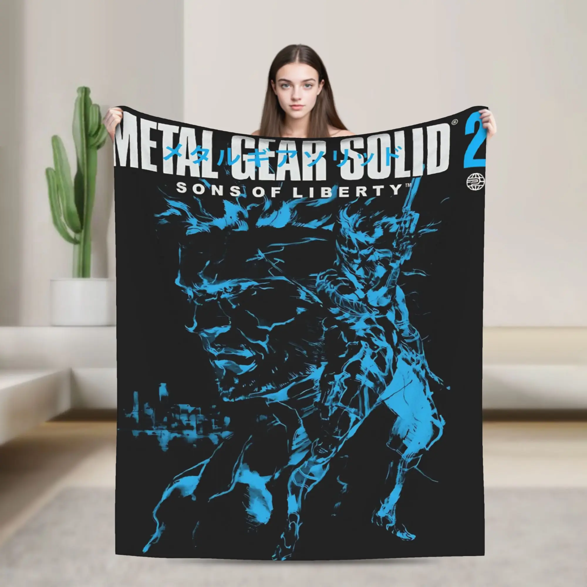 Metal Gear Solid 2 Blue Poster Game Flannel Blanket  Super Warm Throw Blanket for Home Decor Travel Bedspread Sofa Bed Cover
