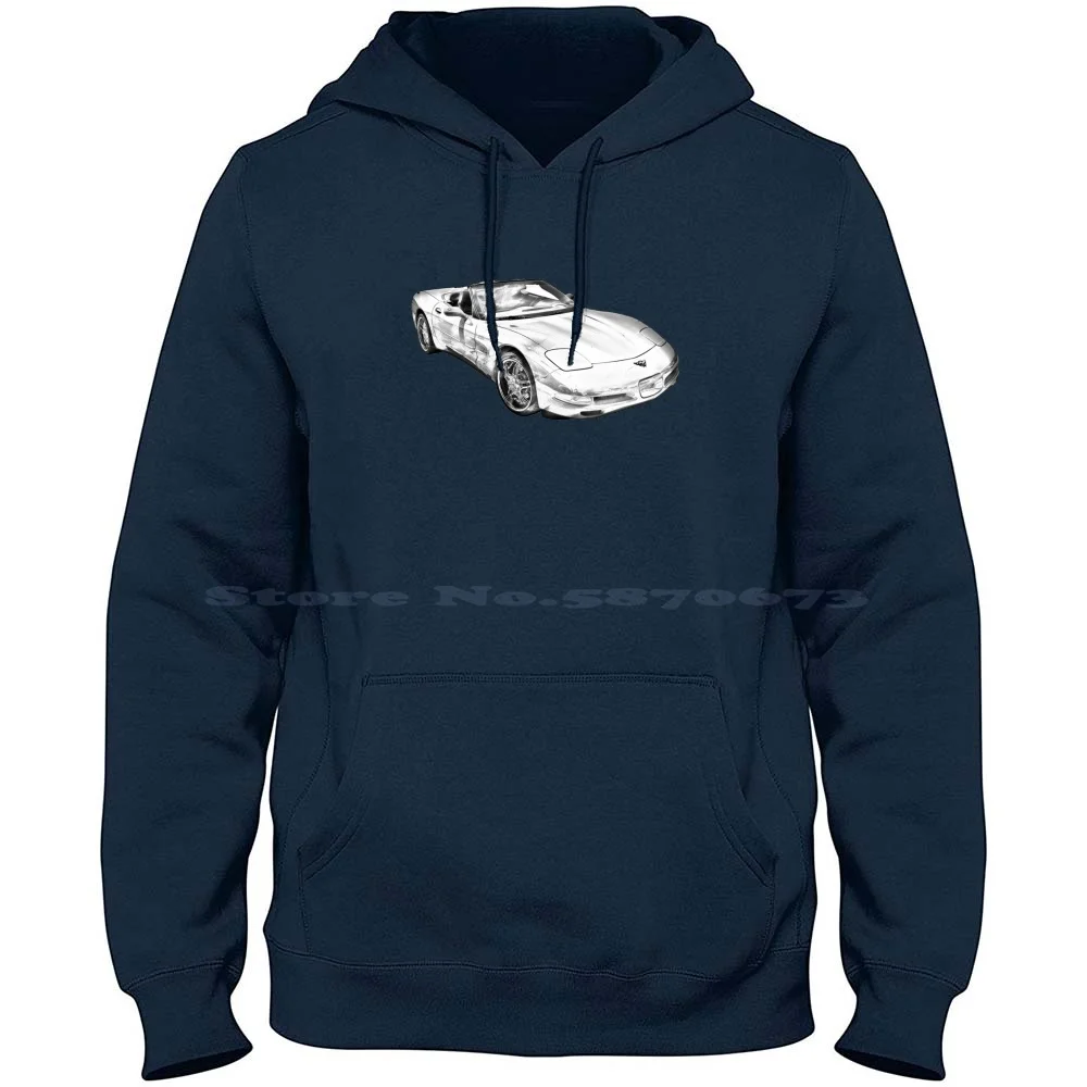 C5 Convertible Muscle Car Illustration 100% Cotton Hoodie C5 Muscle Car Convertible Black And White Automobile Speed