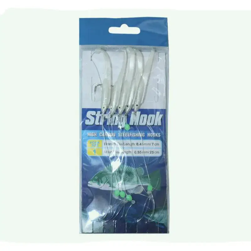 WEIHE 5pcs/set 1# Eel Soft Lure Sabiki Hook Ocean Fishing String Hook Artificial Pike Wobblers Swimbait Tackle image 3