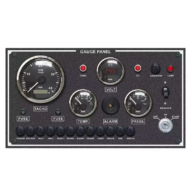 Gauge Panel Tachometer Water Temp Voltage Fuel Oil Pressure for Vessel Ship