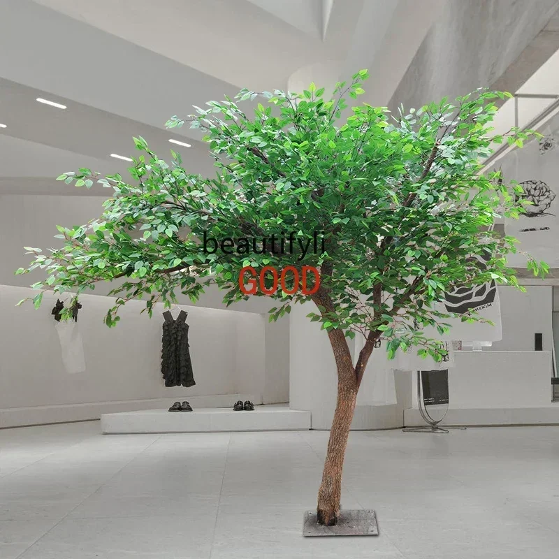 محاكاة شجرة وهمية شجرة بانيان نبات كبير غرفة المعيشة Pachira Macrocarpa صندوق من الخشب الصلب