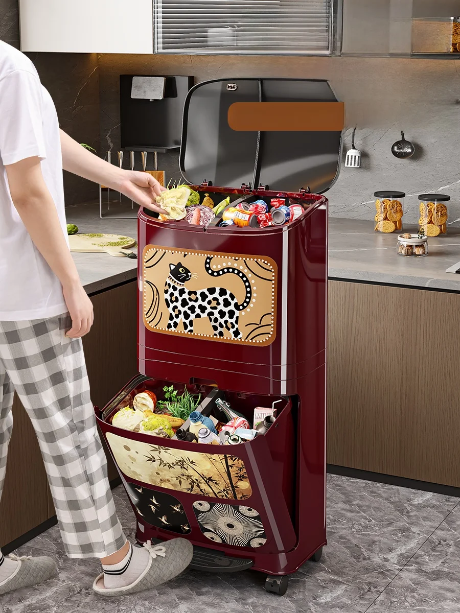 

Kitchen Waste Bin Large Capacity Wet Dry Separation Home Use 2025 New Model No Bending High Type Mobile Special Large Size
