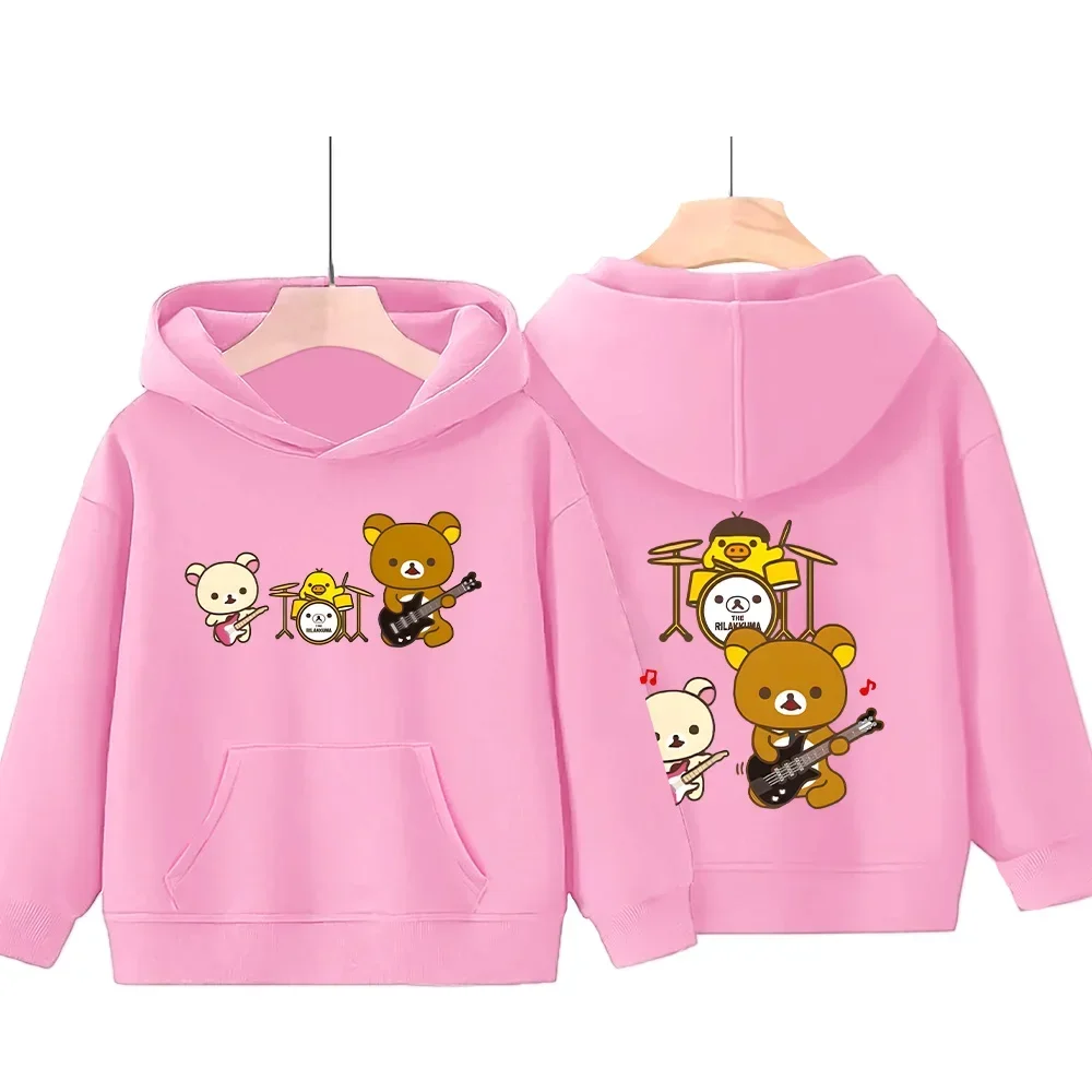 Rilakkuma Band Pattern Hoodies Fashion Boys Girls Sweatshirts Korilakkuma Two Sides Anime Print Pullovers Long Sleeve Sudaderas