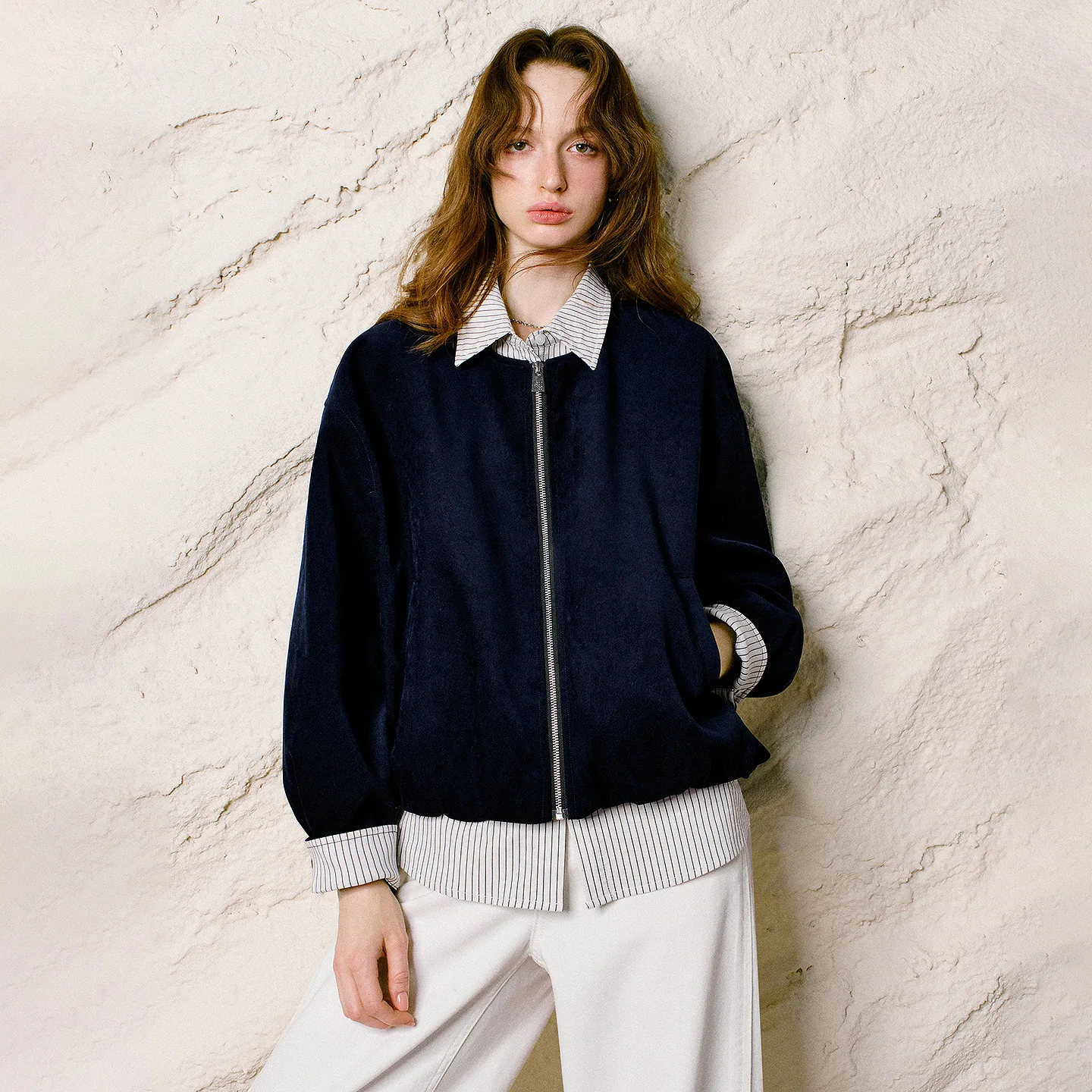 TOYOUTH Women Jacket 2026 Winter New Vintage Contrast Stripe Patch Fake Two Piece Smart Casual Outerwear