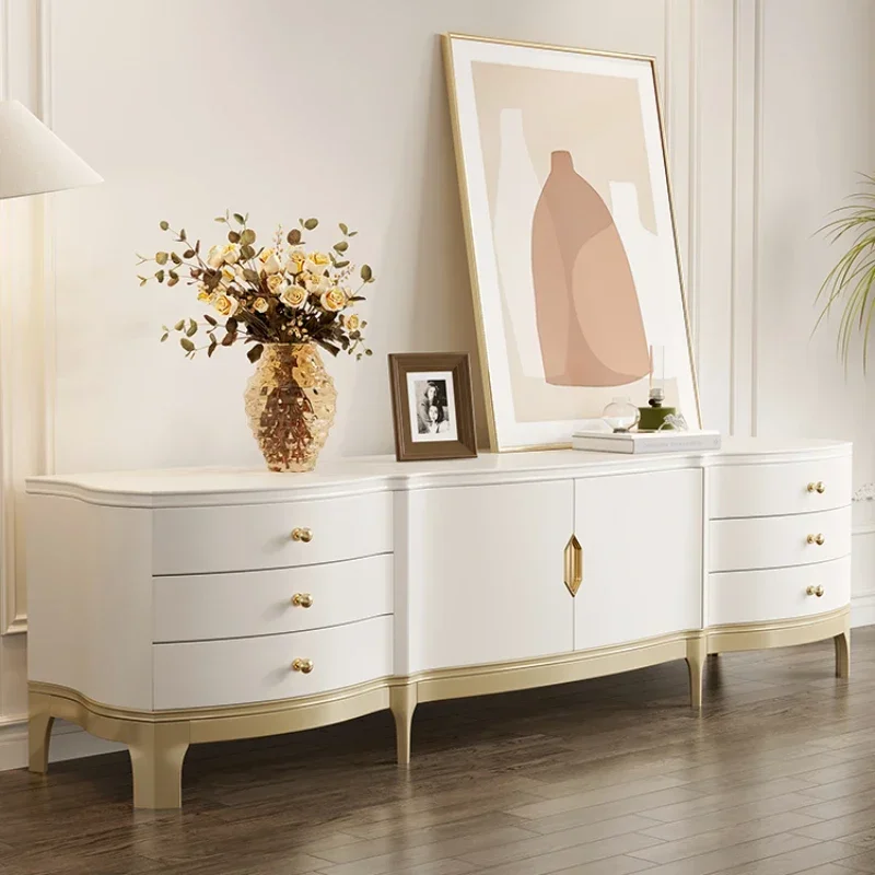Mesas de centro europeas de tapa dura, mesa de centro blanca de lujo con almacenamiento, mesa de centro dorada, mesa de centro de madera, muebles de lujo para el recibidor