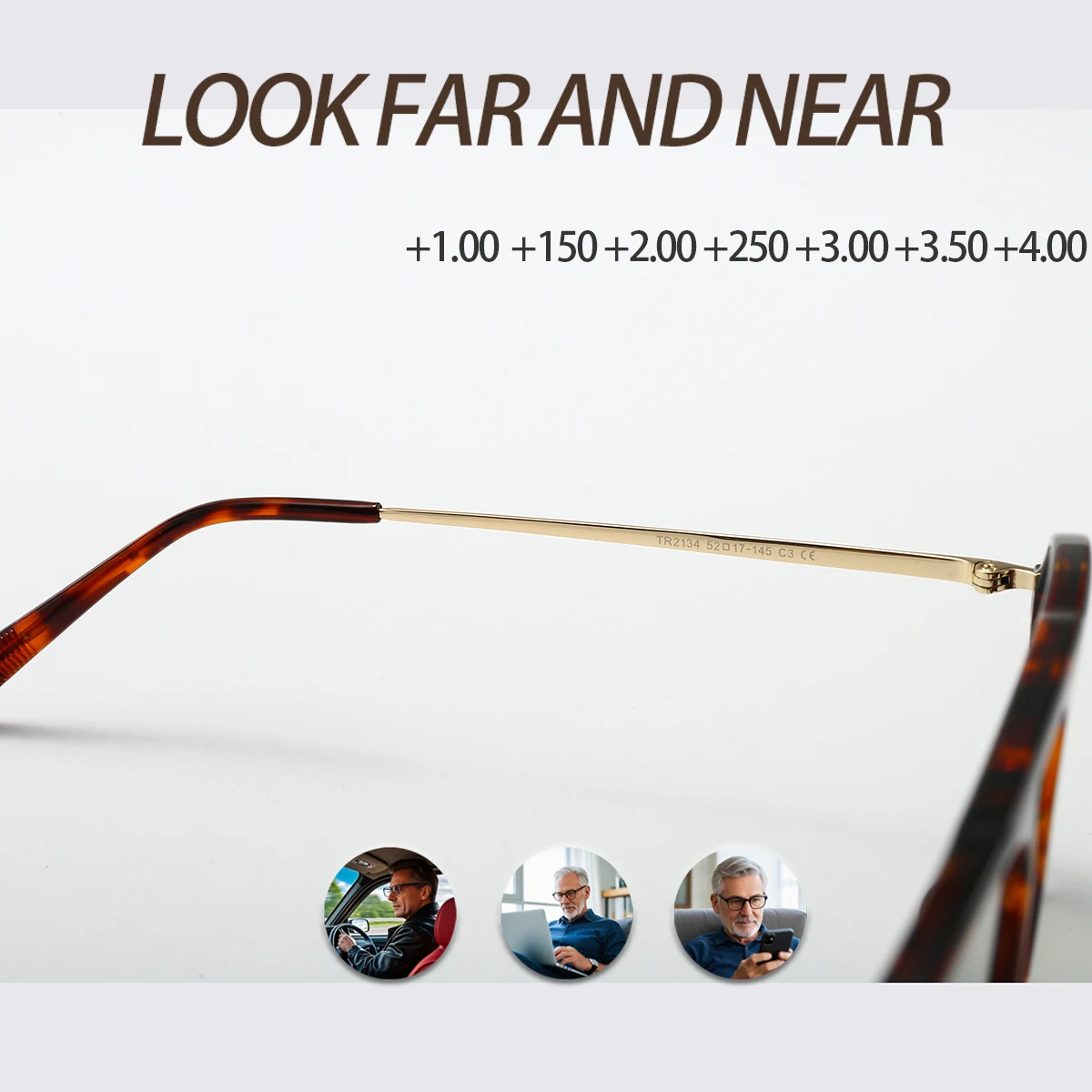 Fytoo Unisex Tortoiseshell Glasses,Tr Square Double Bridge Frames,Multifocal Blue Light Blocking Reading Glasses Stylish Elegant