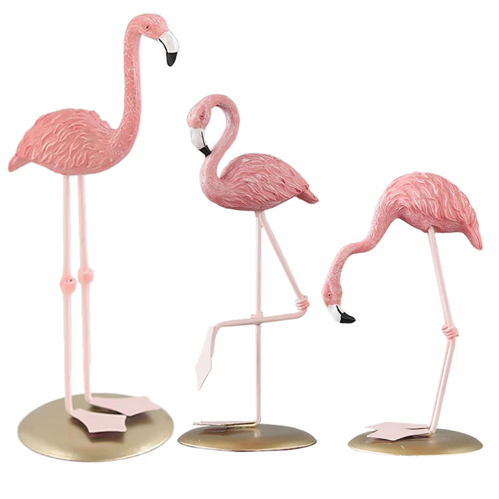 

3 Pcs Tabletop Bird Figurines Flamingo Ornament Statue Adorable Yard Office Family Bohemian Decor