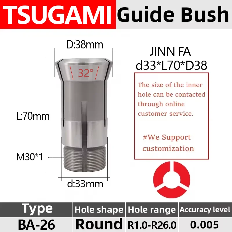 

BA-26 Tsugami Headstock Collet Swiss type lathe chuck high precision carbide Guide bush