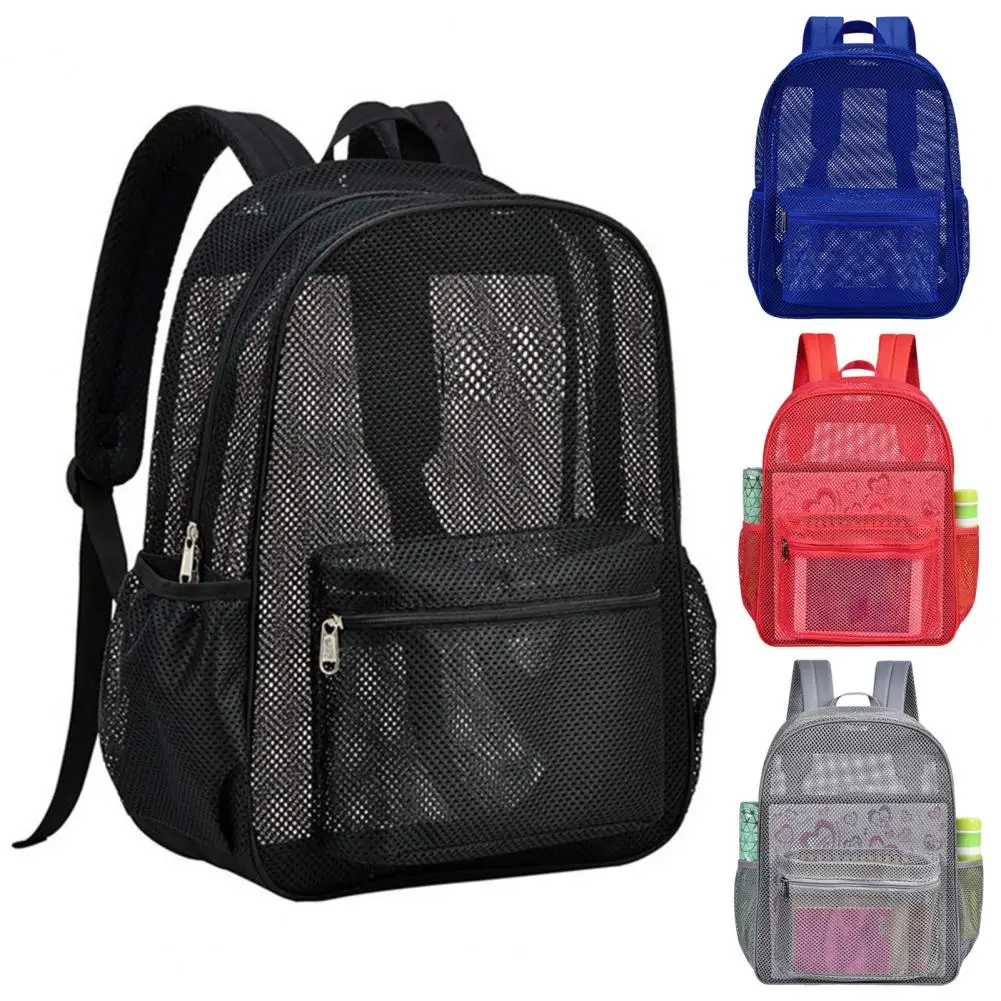 Front Zippered Pockets Backpack Capacity Mesh Beach Bag with Adjustable Shoulder Strap for Outdoor Travel Camping for School