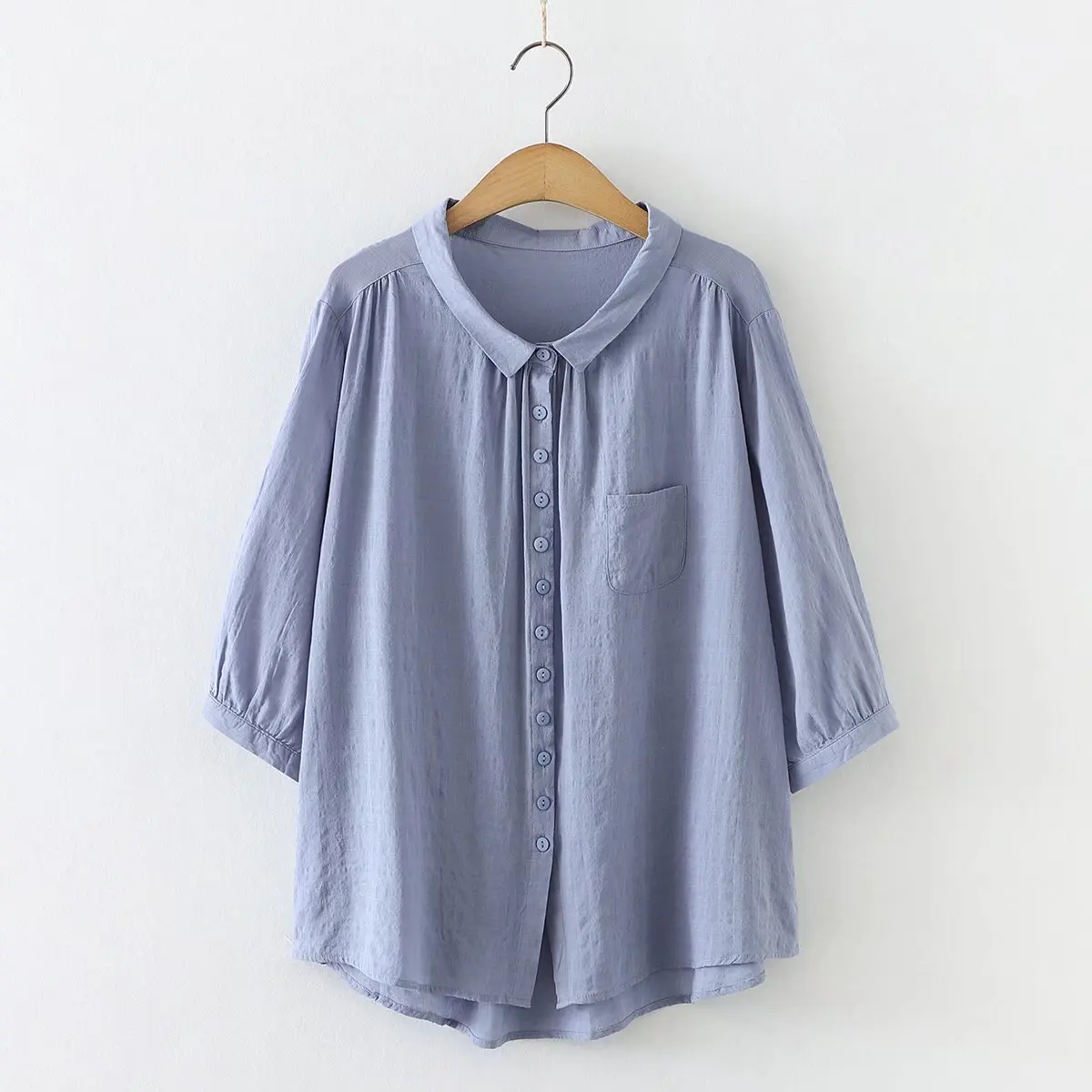 New Spring Cotton Solid Loose Shirt Women Lapel 3/4 Sleeve Casual Top Girl Fashion Basic Commute Blouses 2024 Summer T45452QC