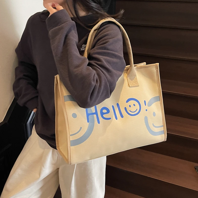 

Холщовая сумка, женская сумка большой емкости, модная сумка с героями мультфильмов, универсальная повседневная дорожная сумка на одно плечо, простая сумка для покупок