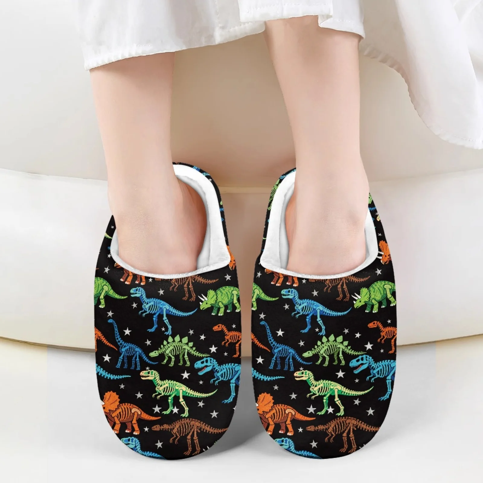 

Winter Indoor Comfortable Plush Slippers Boys Girls Cartoon Dinosaur Fluffy Cotton Slippers Non-slip Warm Household Slippers