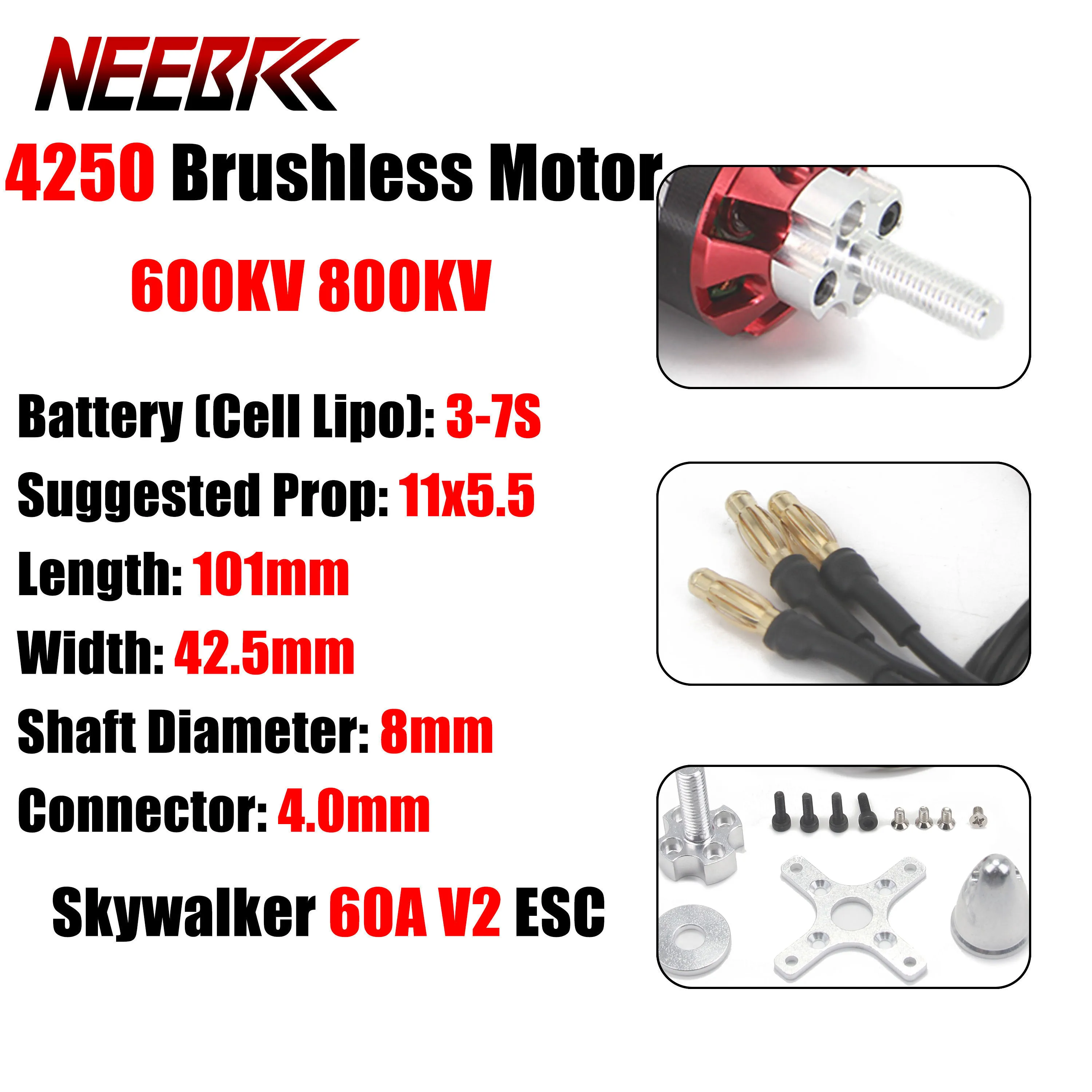 

4250 Brushless Motor 600KV 800KV 3-7S w 60A V2 ESC Speed Controller for RC FPV Fixed-Wing Racing Drone Aircraft Multicopter ESC