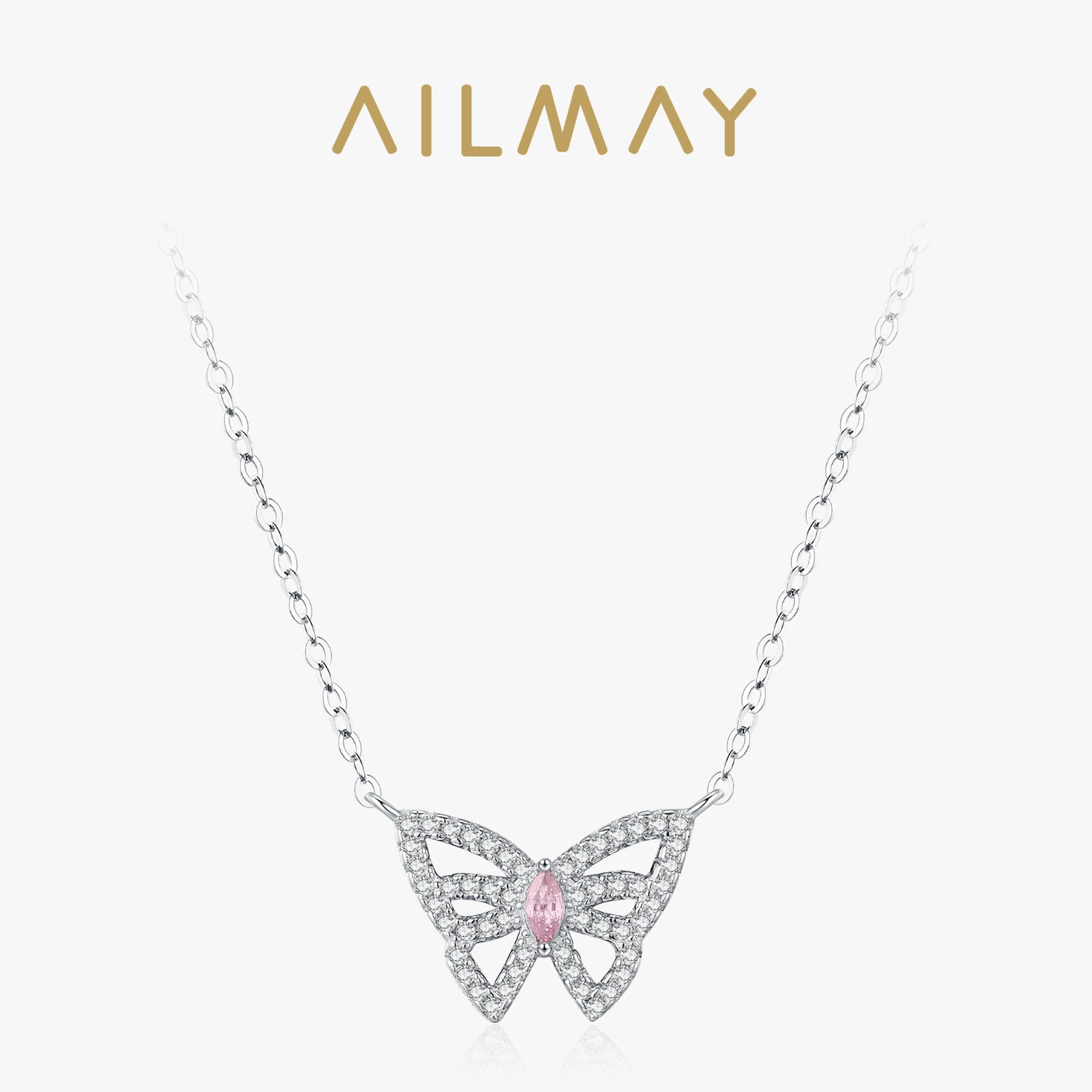

Ailmay стерлингового серебра 925 пробы розовый циркон кулон-бабочка ожерелье для женщин и девочек блестящая циркониевая цепочка новые ювелирные изделия