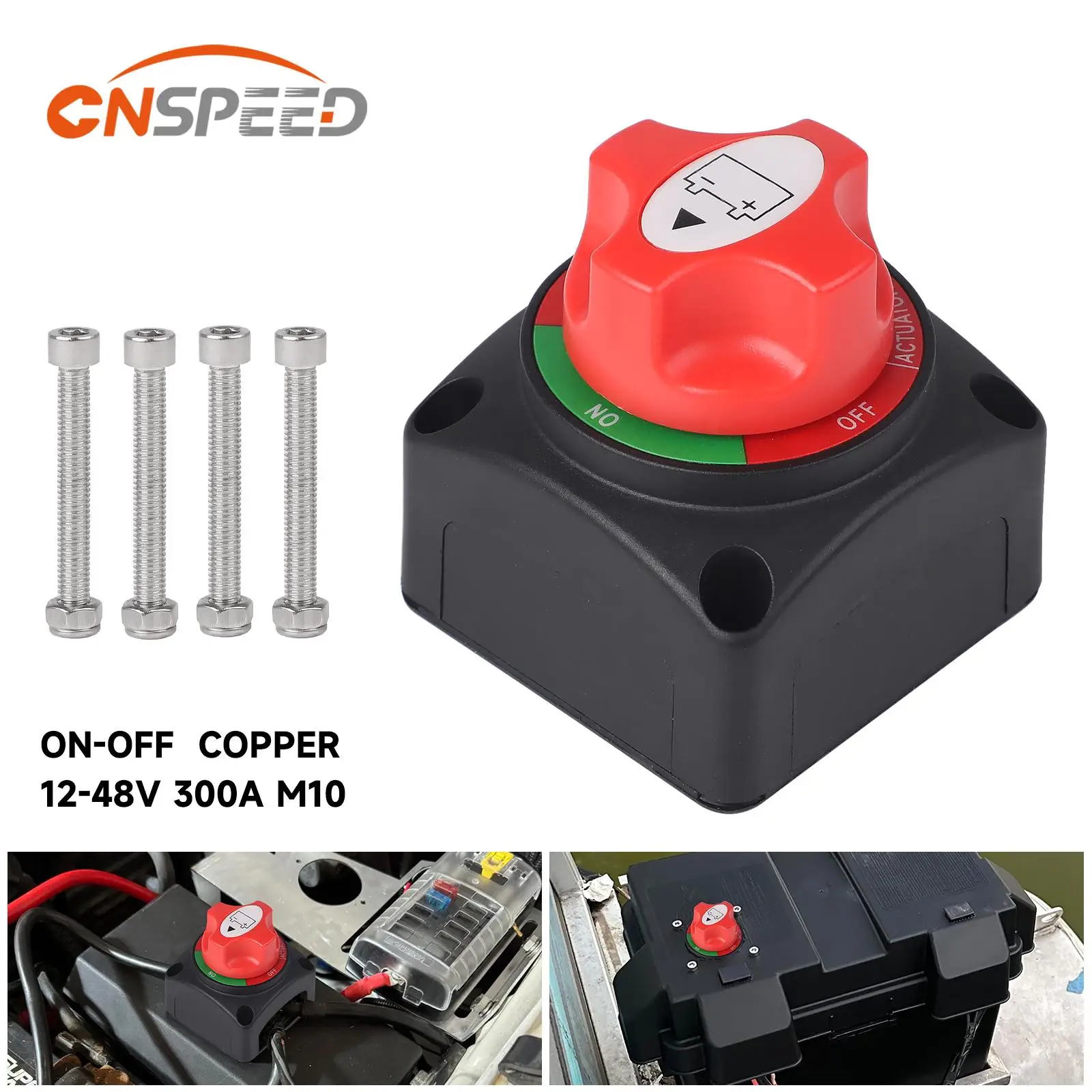

CNSPEED 12V-48V 300A Battery Disconnect Isolator Switch M10 Copper Stud Waterproof Cut Off Switch For Camper Car RV Boat Truck