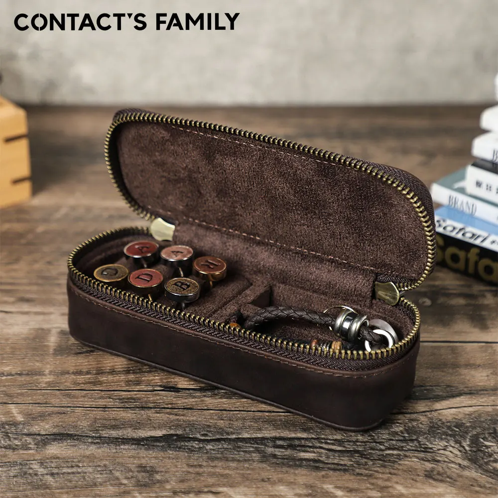 

Vintage Genuine Leather Portable Cufflinks or Jewellery Storage Box Travel Jewelry Case with Zipper Jewelry Display Organizer