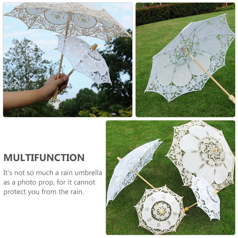 

Wedding Lace Umbrella Exquisite Folding Photography Prop Wooden Handle Handmade Bridal Embroidered Decorative Vintage Umbrella
