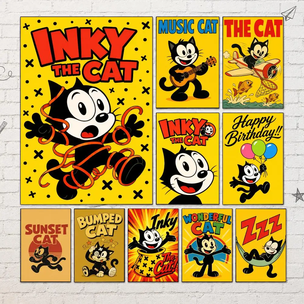 Character F-Felix the Cat Poster PP Self-Adhesive Waterproof Wall Decor for Bedroom,Living Room,Dorm,Bar Aesthetic Decor Gift