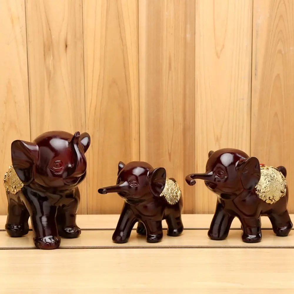 3pcs/set Funny Cute Lucky Elephant Figurine Handicraft Resin Elephant Statue Crafts Lifelike Animal Sculpture Feng Shui Decor