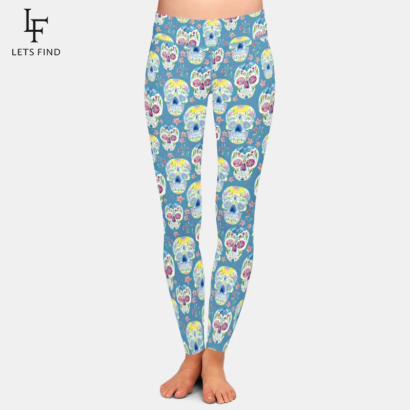 

LETSFIND 2020 Fashion Sugar Skull Printing Elastic Pants High Waist Fitness Women Sexy Slim Full Leggings