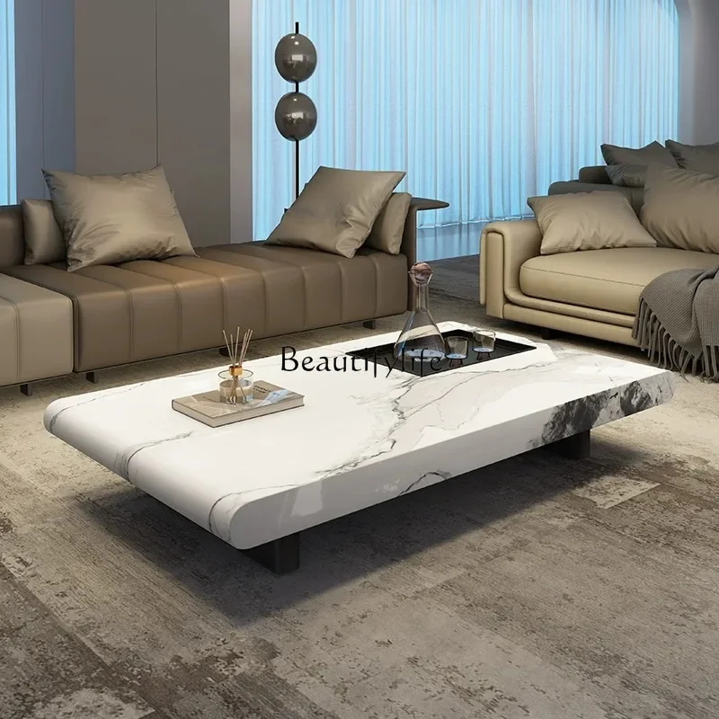 

jj Modern simple small apartment Italian minimalist marble premium rectangular coffee table