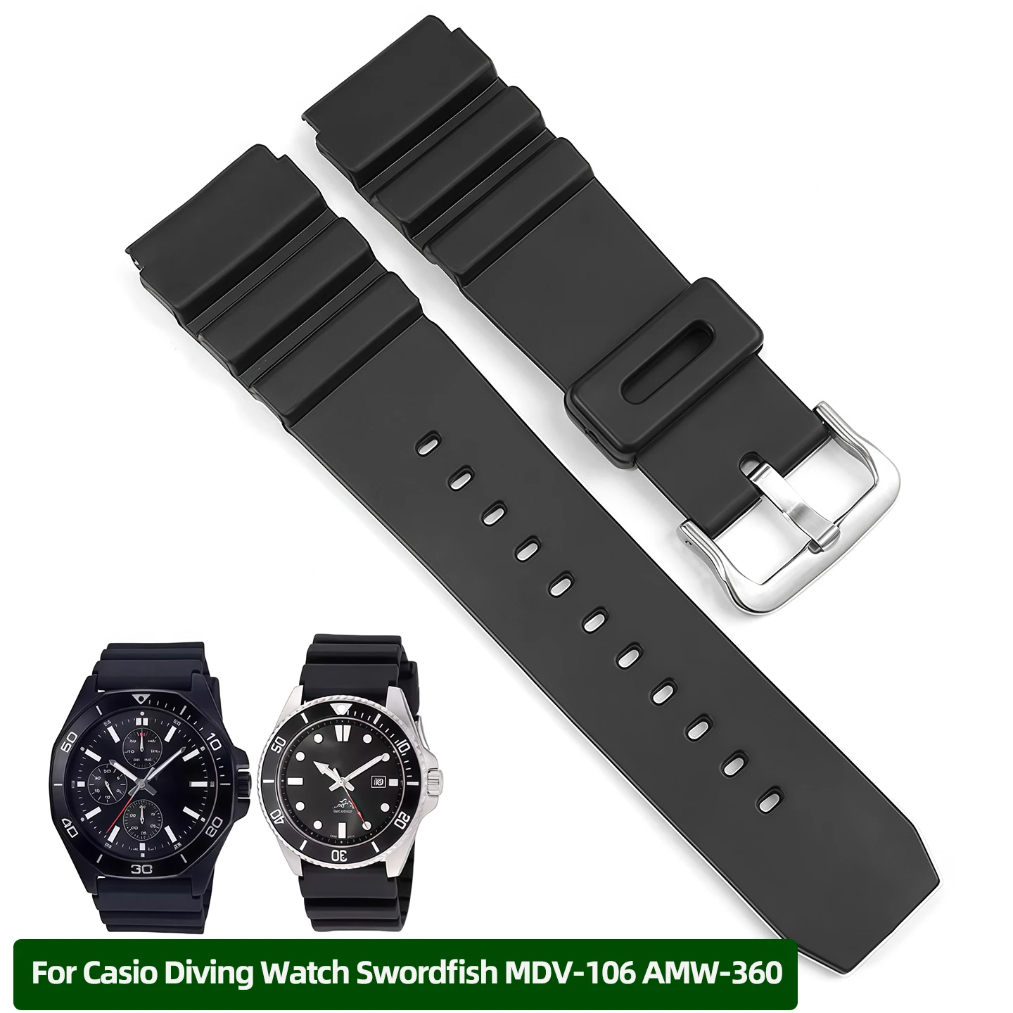 TPU strap 22mm For CASIO swordfish diving watch MDV-106 MDV-107 MTP-VD01D efr-303l MTP1375/1374/1383 Silicone rubber watchband