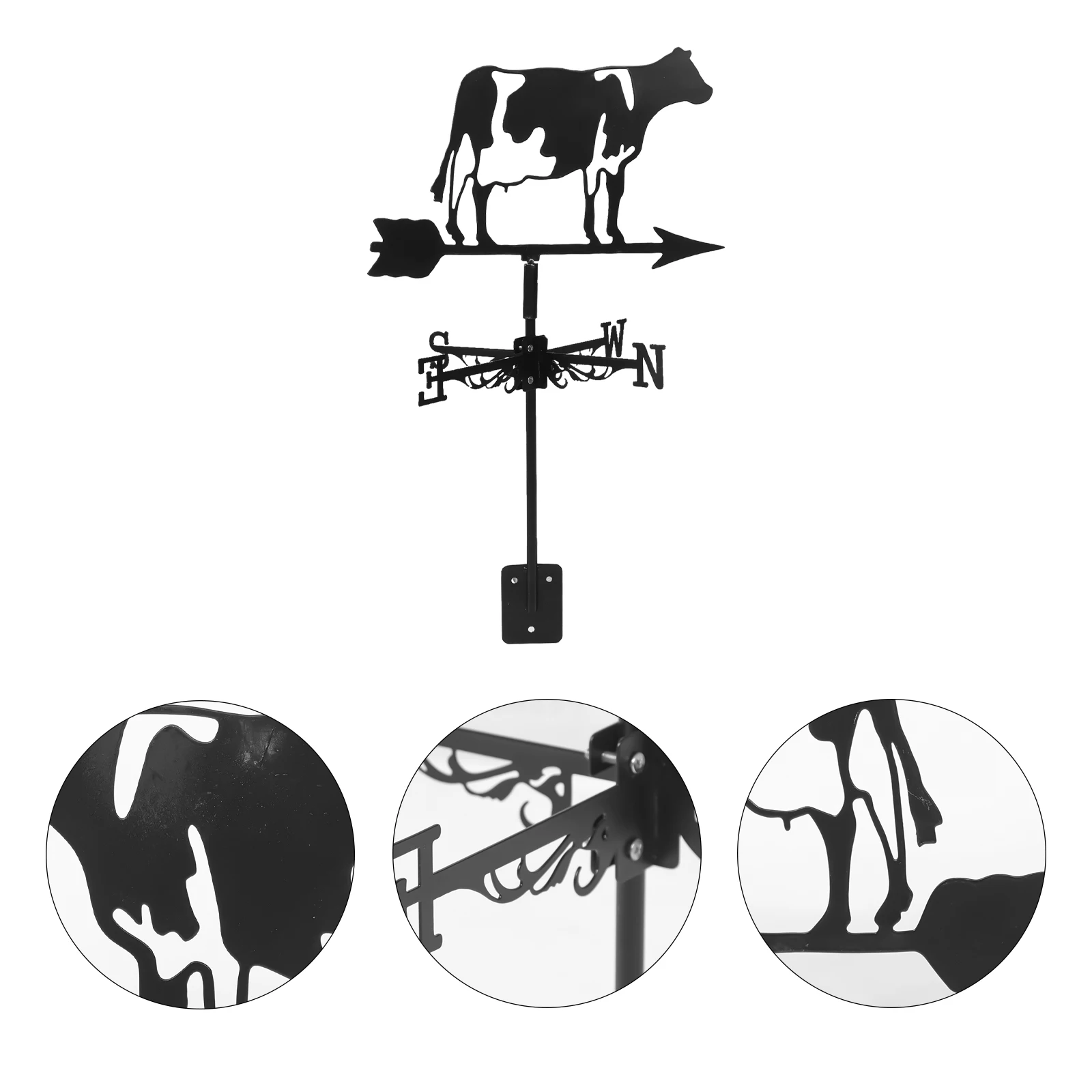 

3D Cow Wind Vane Direction Indicator Weathervane Roof Mount Indicators Decoration Wrought Iron Metal