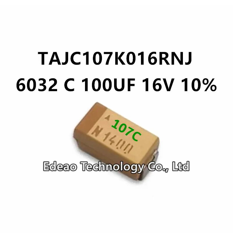 10Pcs/LOT NEW C-Type 6032/2312 C 100UF 16V ±10% Marking:107C TAJC107K016RNJ SMD Tantalum Capacitor