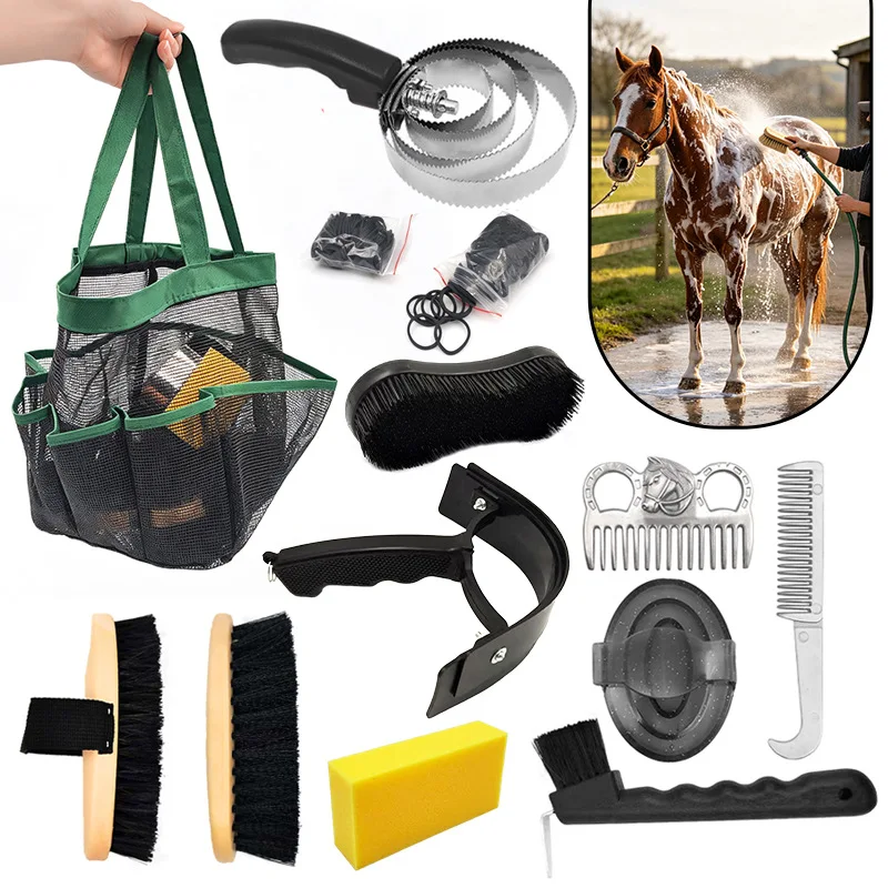 12pcs-set-horse-grooming-kit-dusting-brush-cleaning-tools-with-tote-bag