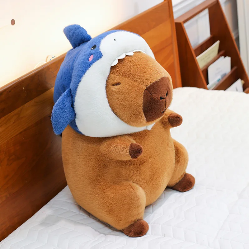 Kawaii Shark Capybara Plush Toy Stuffed Doll for Kids Birthday Xmas Gift Soft Cuddly Animal Plushie Wholesale New Arrival Cute