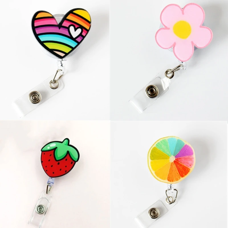 Colorful Rainbow Style Heart Retractable Nurse Badge Reel Work Card Clip ID Name Badge Holder Accessories Reel Badge Lanyard