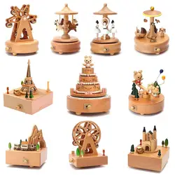 Boîte à musique en bois à remonter, artisanat en bois, rétro, cadeau d'anniversaire, vintage, accessoires de décoration pour la maison, cadeau de la fête de Léon
