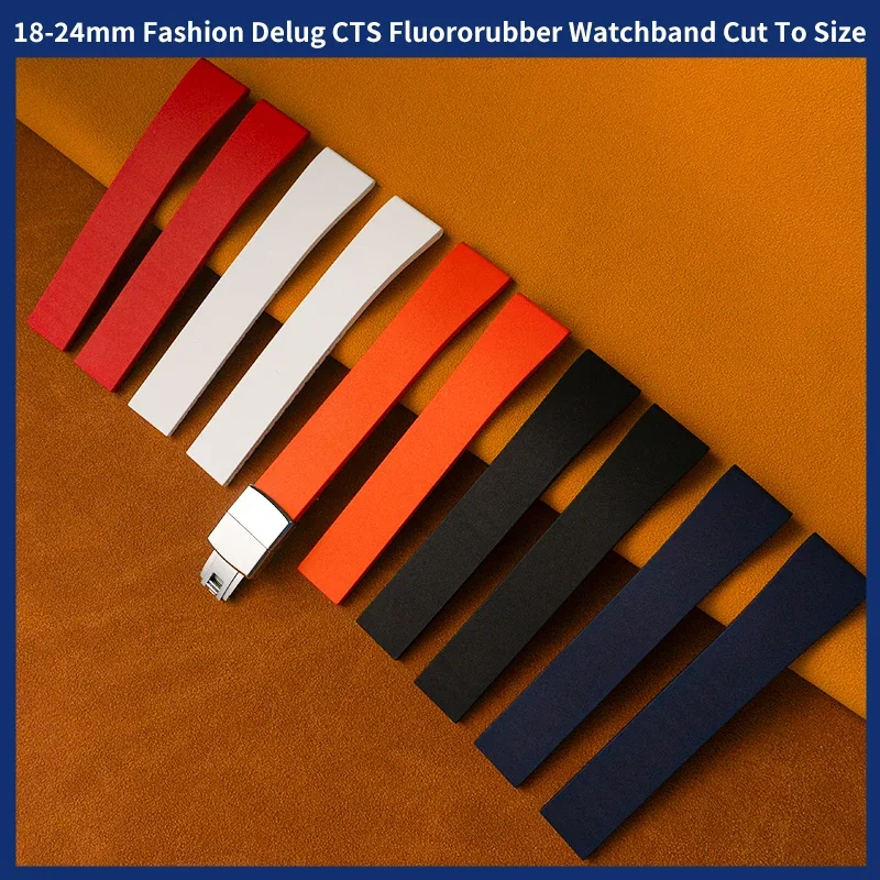 Cut to Size Fluororubber Watch Band Fashion Quick Release Flat-end Universal CTS FKM Rubber Watch Strap 18mm 19mm 20mm 21mm 22mm