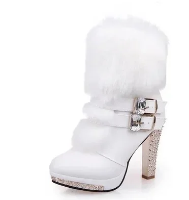 Stivali da donna con tacco alto in pelle PU bianca dolce e carina di alta qualità Lady Casual Autunno e inverno Stivali caldi Scarpe fresche
