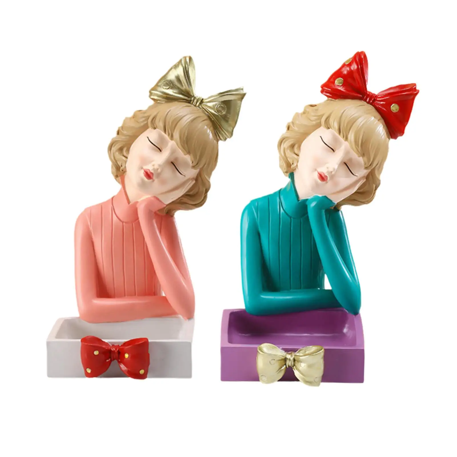 

Girl Resin Statue Figurine,Decorative Bowl Holder Organizer Serving Tray Storage Box for Cabinet Countertop Sundries Entrance