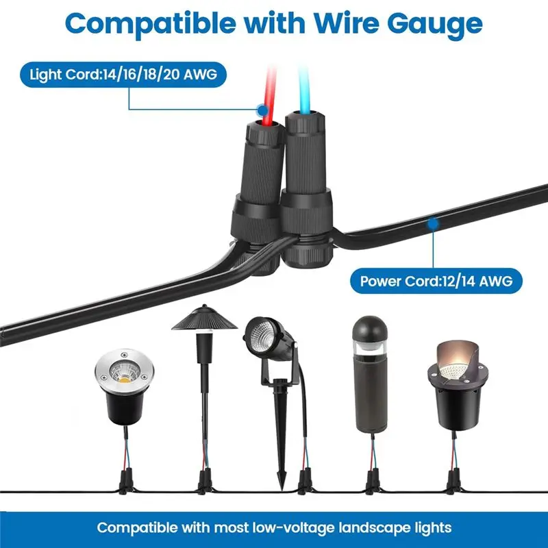 A15F-Low Voltage Wire Connectors - 12-18 Gauge Waterproof Landscape Lights Connector For Outside Path Light Deck Light Yard