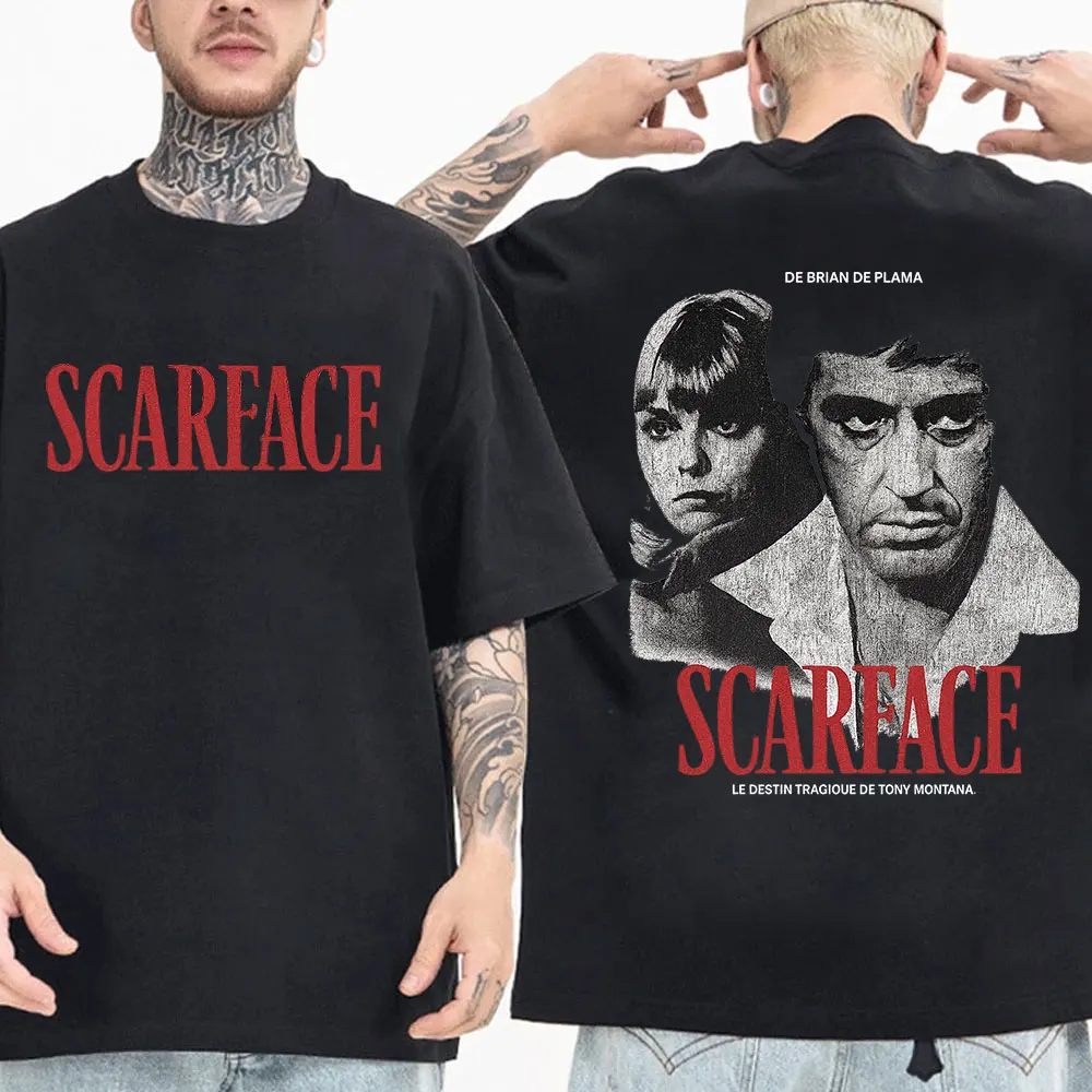 عصابة فيلم سكارفيس تي شيرت تقليدي توني مونتانا الوجه آل باتشينو المتضخم تي شيرت الرجال النساء موضة الهيب هوب القوطية تي شيرت #1