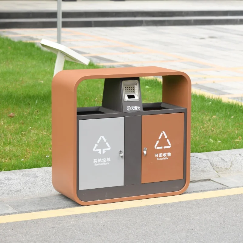 

Outdoor trash can Stainless steel Commercial outdoor classification Sanitation trash can Street scenic park Creative leather box